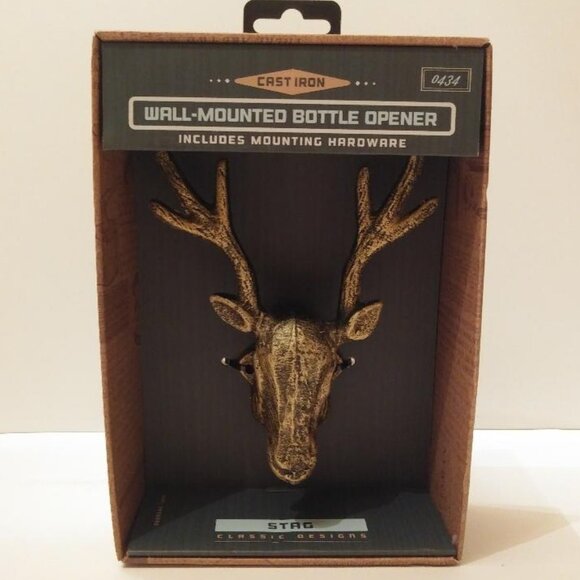 The KRAFTSMAN Co. Cast Iron Bottle Opener Stag Wall Mounted w/Hardware - Picture 1 of 7